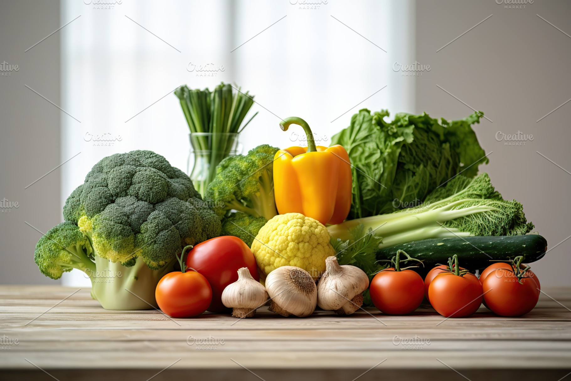 Fresh vegetables on wooden background, a Food & Drink Photo by AlyaAnd