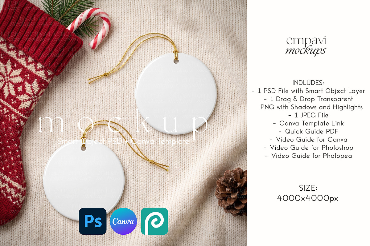 Christmas Ornament Mockup Set of 2, a Merchandise Mockup by EmpaviMockups (Photo 1 of 5)