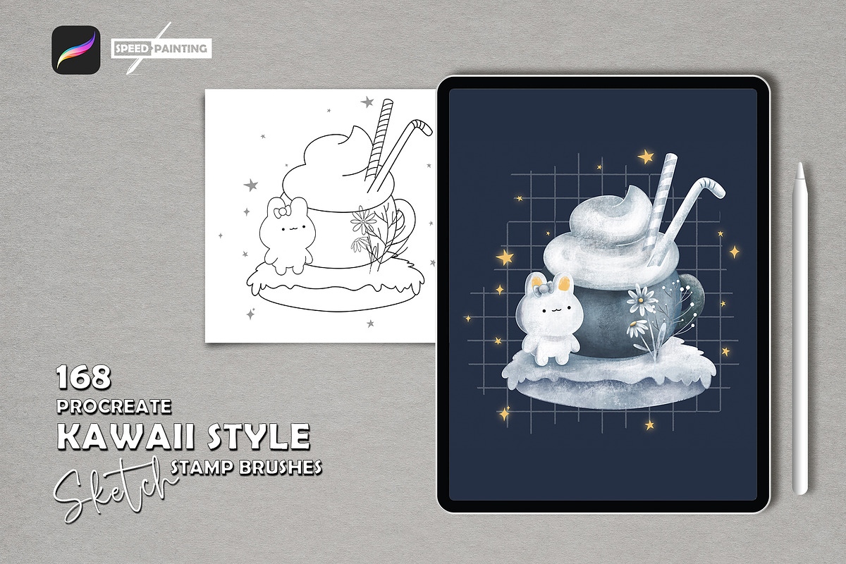 Procreate Sketch Kawaii Stamp Brush, a Brush Add-On by MISTstudioDesign (Photo 1 of 10)