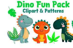 Dino Fun Pack Clipart & Patterns, an Illustration by ChubbyBunny Art