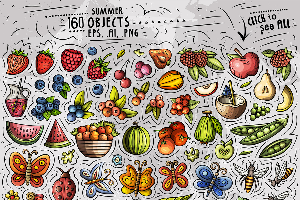 Summer Nature Cartoon Objects Set, a Decorative Illustration by BALABOLKA (Photo 2 of 3)