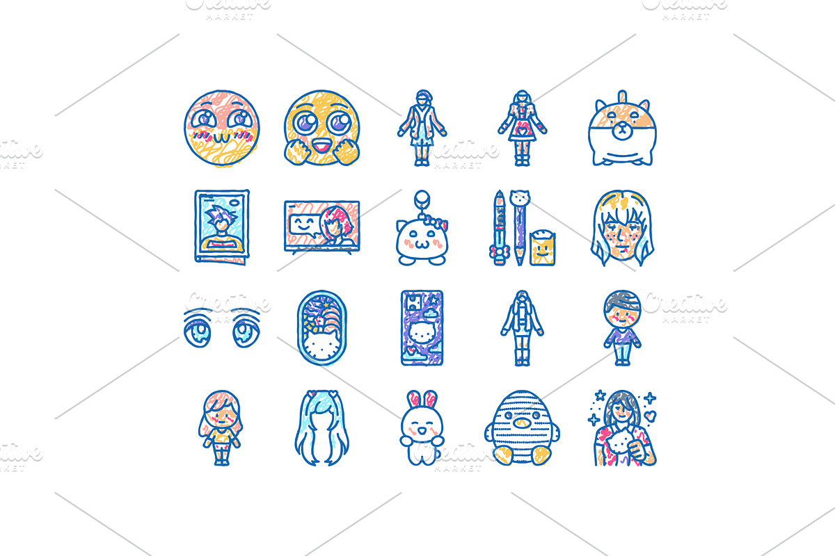 kawaii cute anime emoticon icons, an Object Illustration by pikepicture