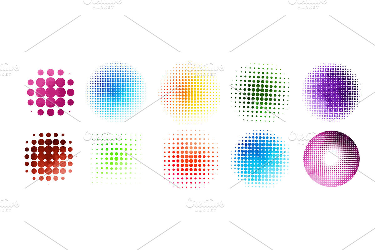 Halftone colored object set . Not AI, an Illustration by Nenahliadava Design