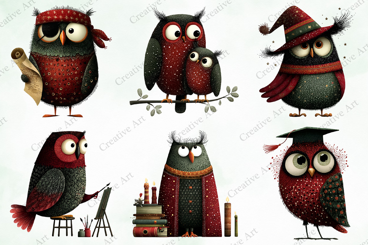 Whimsical & Quirky Owl Clipart, an Illustration by Creative Art (Photo 2 of 10)