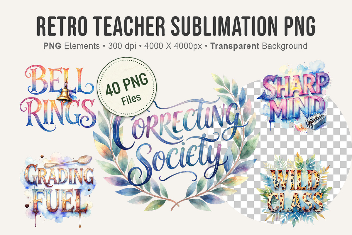 Retro Teacher Sublimation PNG, an Illustration by Artnoy (Photo 1 of 8)