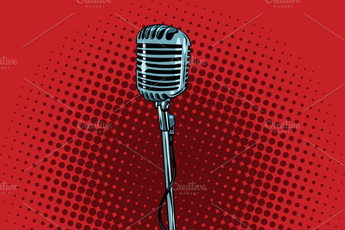 retro microphone and stand, an Object Illustration by studiostoks