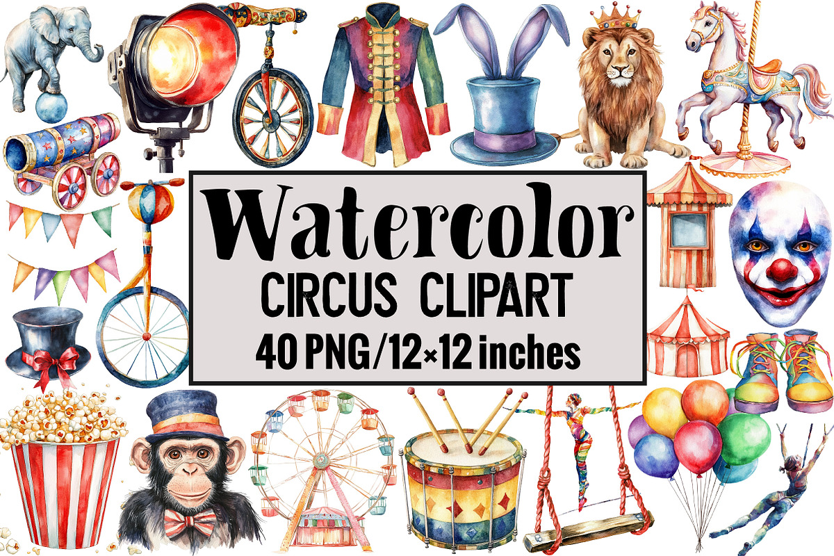 Circus Watercolor Clipart, an Illustration by Design Market (Photo 1 of 4)