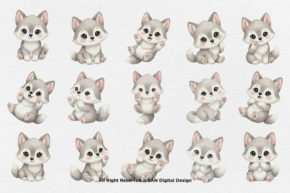 15 Bundle Watercolor Wolf Grey Nigh, an Animal Illustration by Morspective (Photo 8 of 8)