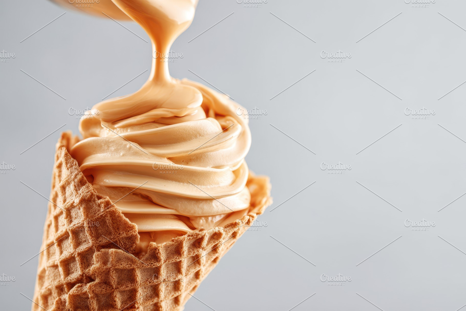 Caramel soft-serve in waffle cone, a Food & Drink Photo by AlyaAnd