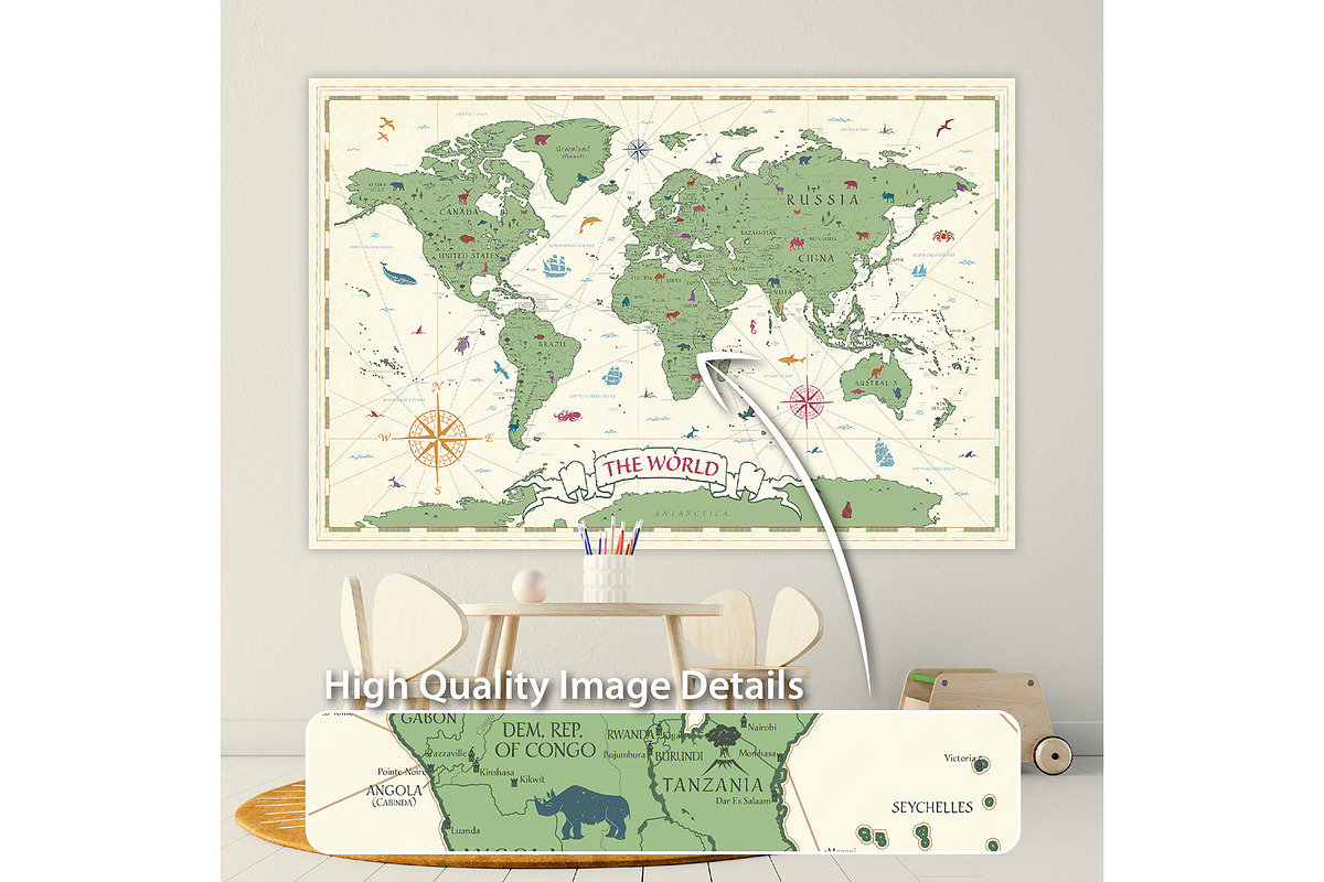 Vintage Kids World Map - Vector, a Graphic by PorcuPen Works (Photo 3 of 6)
