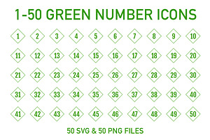 1-50 Green Outline Cube Numbers