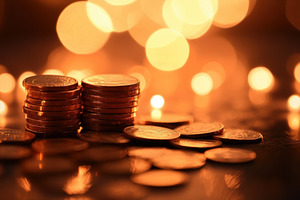 Pile of coins against a blurred warm, a Photo by Iftikhar Alam