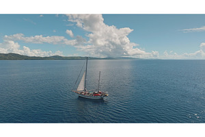 Sailboat sailing near tropical, a Transportation Photo by Goinyk