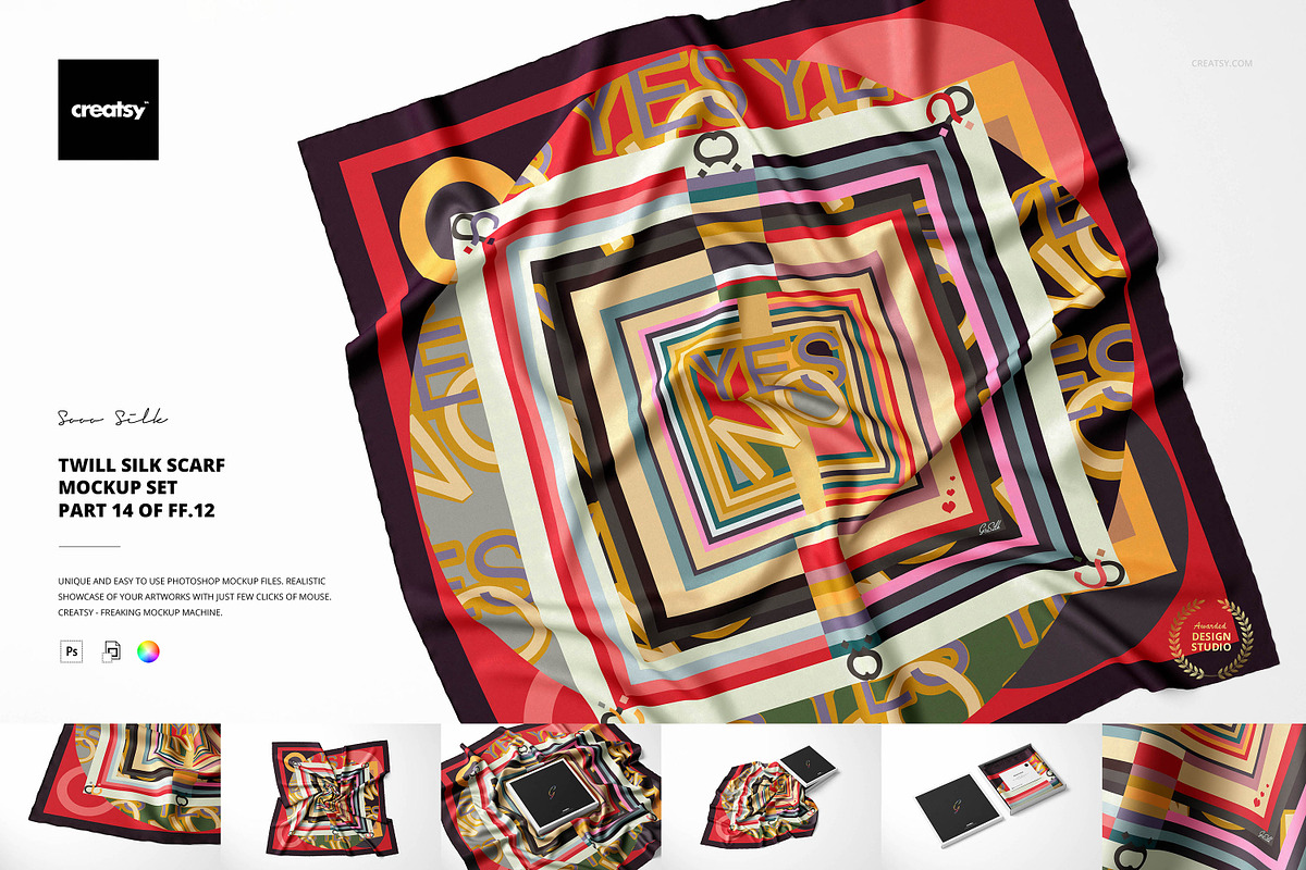 Twill silk Scarf Mockup Set, a Packaging Mockup by creatsy5 (Photo 1 of 16)