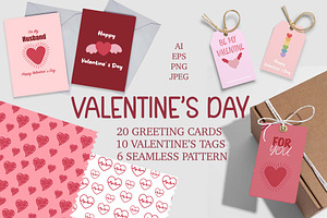 Valentine's Day cards patterns tags