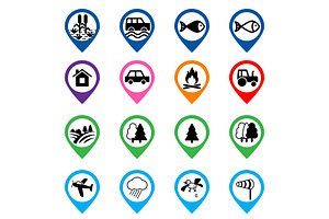 Offroad event and camping icons set