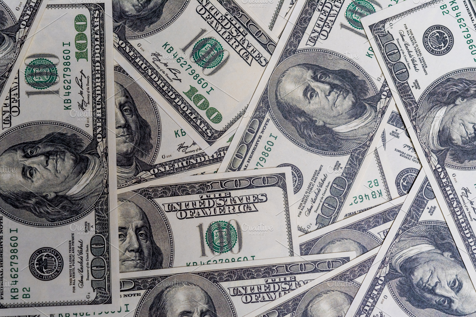 A pile of hundred dollar bills. Economic and financial of Americ, a Business Photo by Ministocker