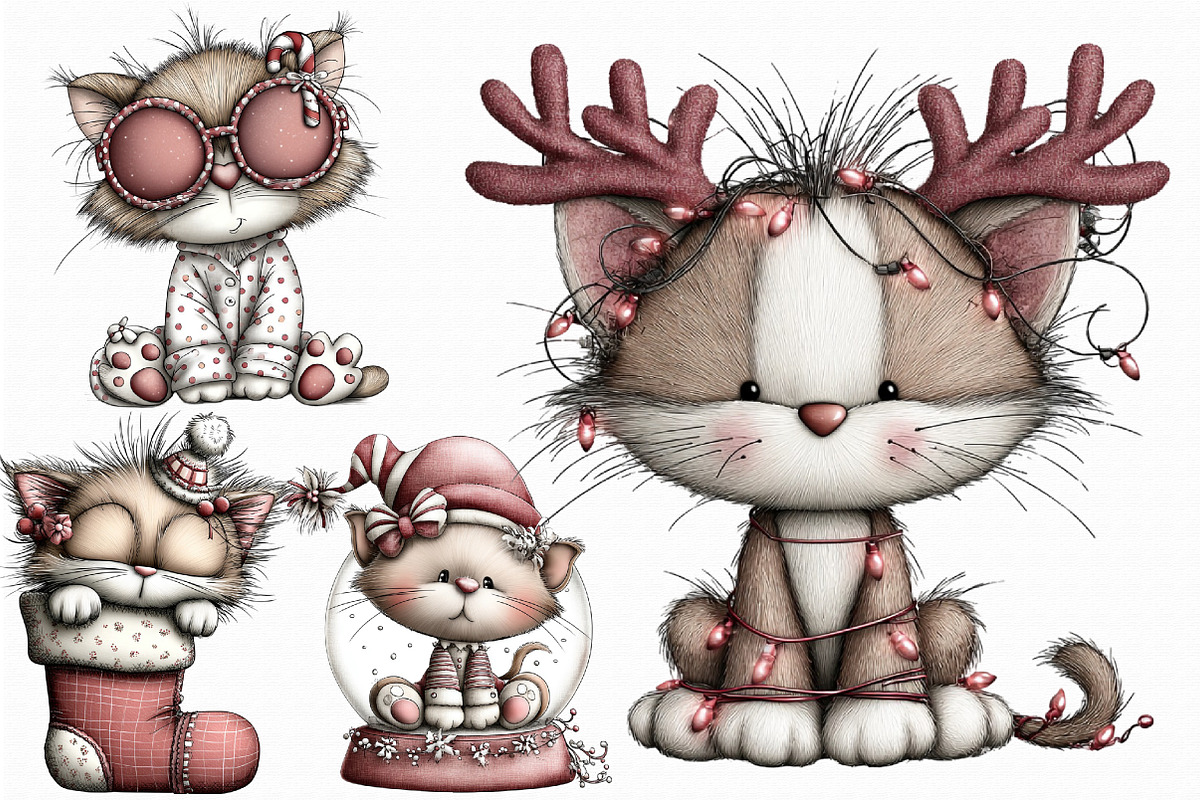 Quirky Christmas Cat Clipart, an Illustration by Libby Wishes (Photo 2 of 7)