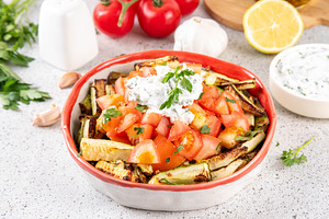 Hot zucchini tomato yogurt salad, a Food & Drink Photo by Rimma