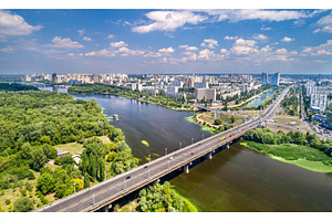 The Paton bridge and Rusanivka district of Kyiv, Ukraine, a Transportation Photo by Leonid Andronov