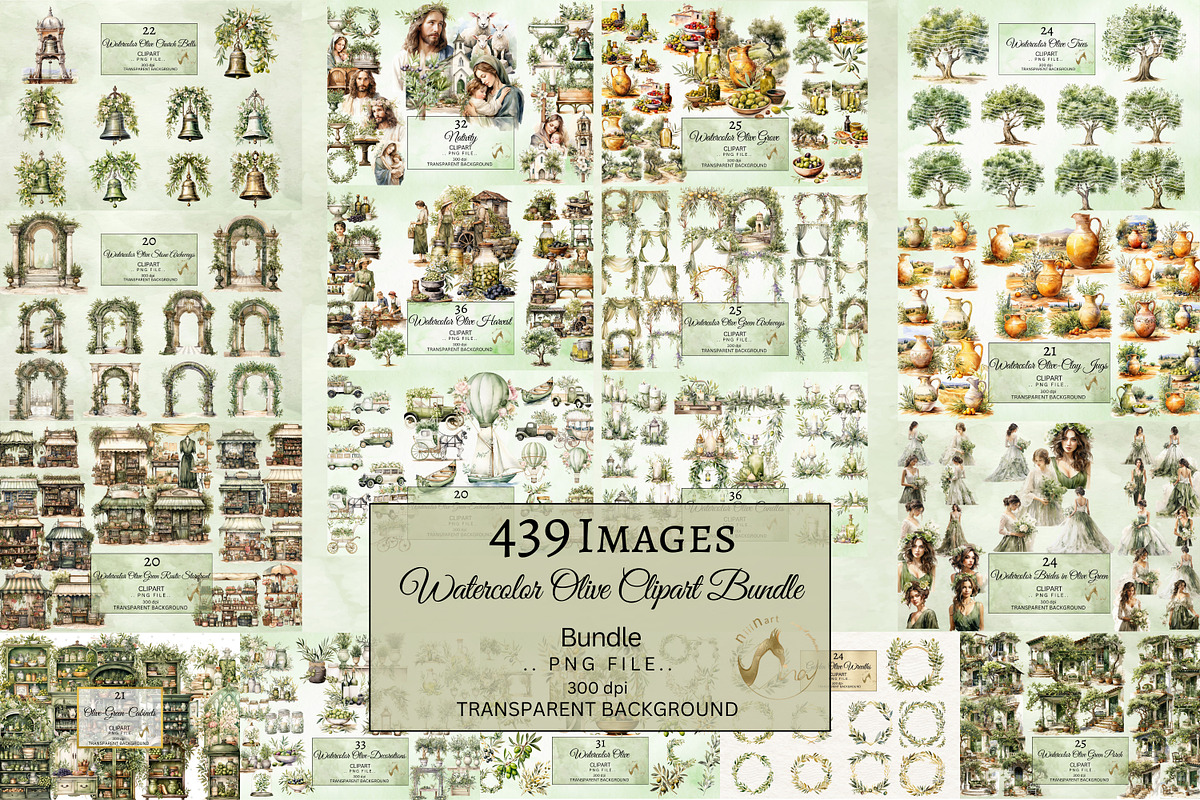 Watercolor Olive Clipart Bundle, an Illustration by NiiiNArt (Photo 1 of 12)