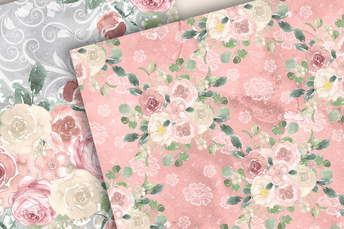 Ivory and Blush digital paper pack, a Pattern Graphic by designloverstudio