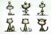 Whimsical Christmas Cats Clipart, an Illustration by Creative Art (Thumbnail 4 of 14)