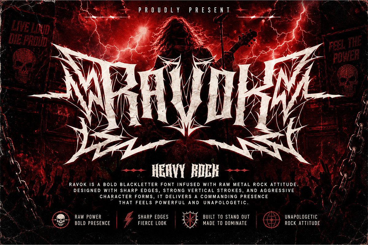 Ravok – Heavy Metal Blackletter Font, a Blackletter Font by Letterara (Photo 1 of 15)