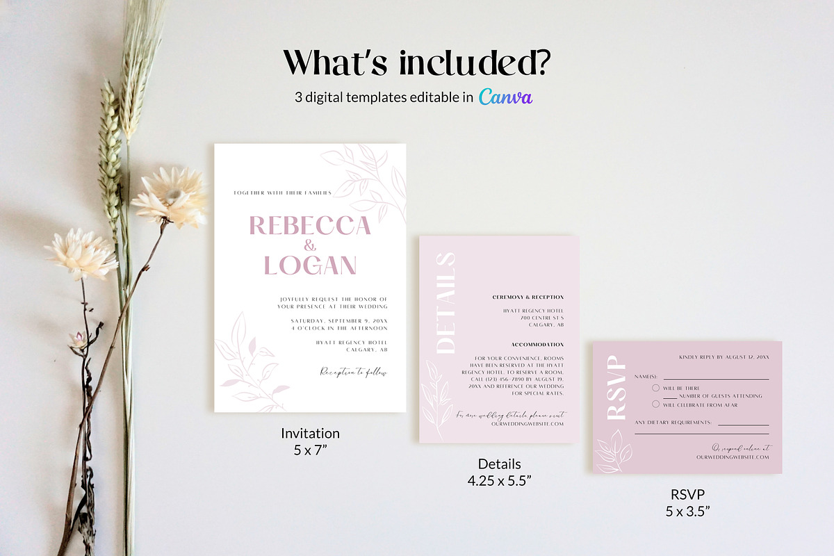 Blush Wedding Invitation Template, an Invitation Template by Cottontail Paper Shop (Photo 4 of 7)