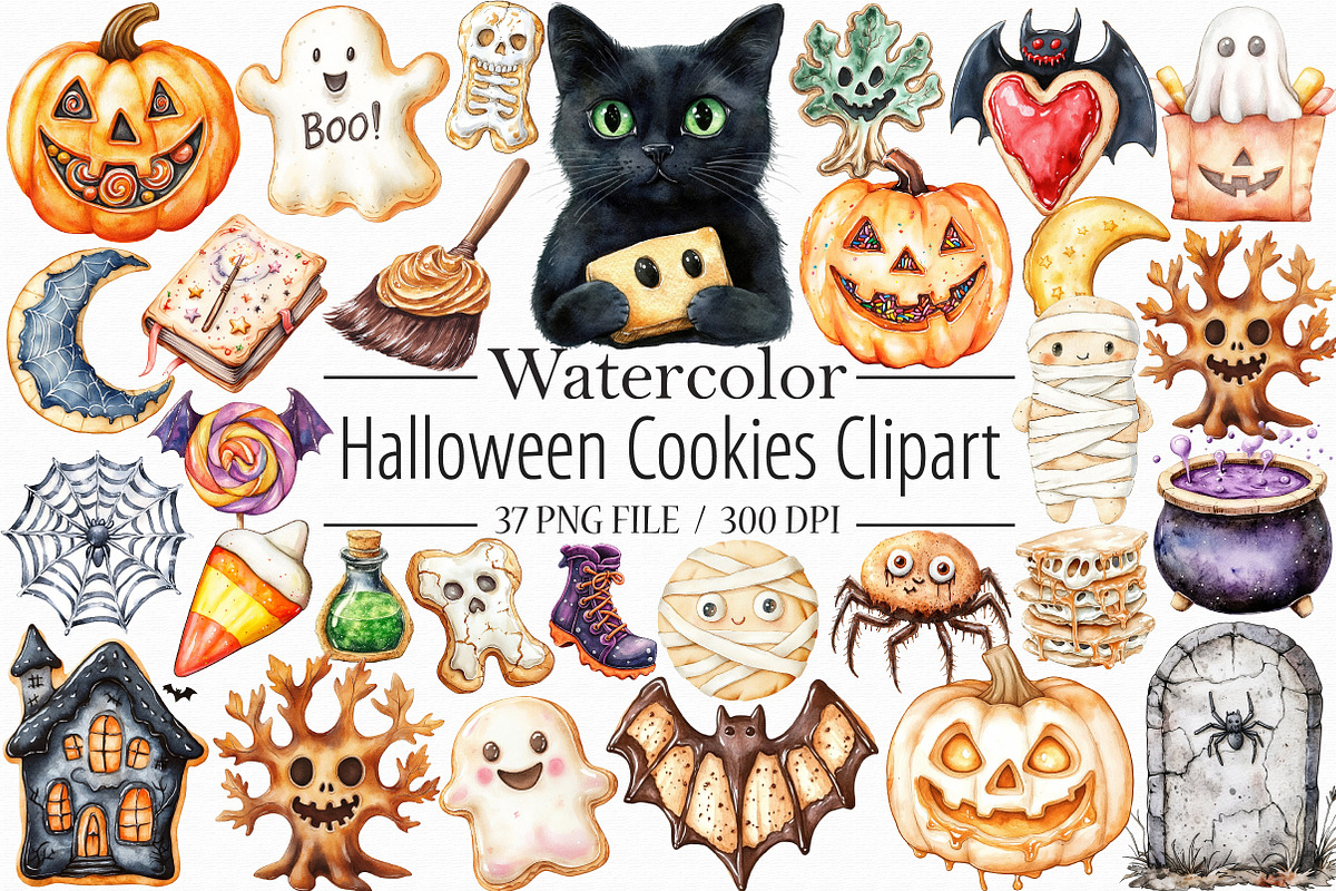 Watercolor Halloween Cookies Clipart, an Illustration by Libby Wishes (Photo 1 of 5)
