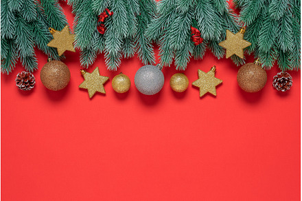 Decorative fir branches with, a Holiday Photo by Yulia71