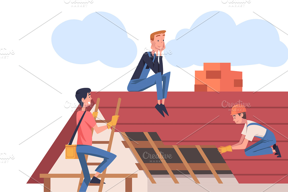 Roof Repair with People, a Person Illustration by TopVectors