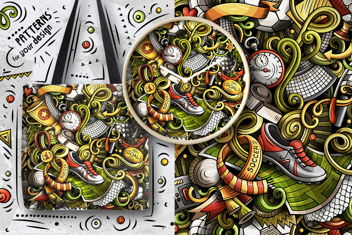 7 Soccer Doodle Seamless Patterns, a Pattern Graphic by BALABOLKA (Photo 7 of 8)