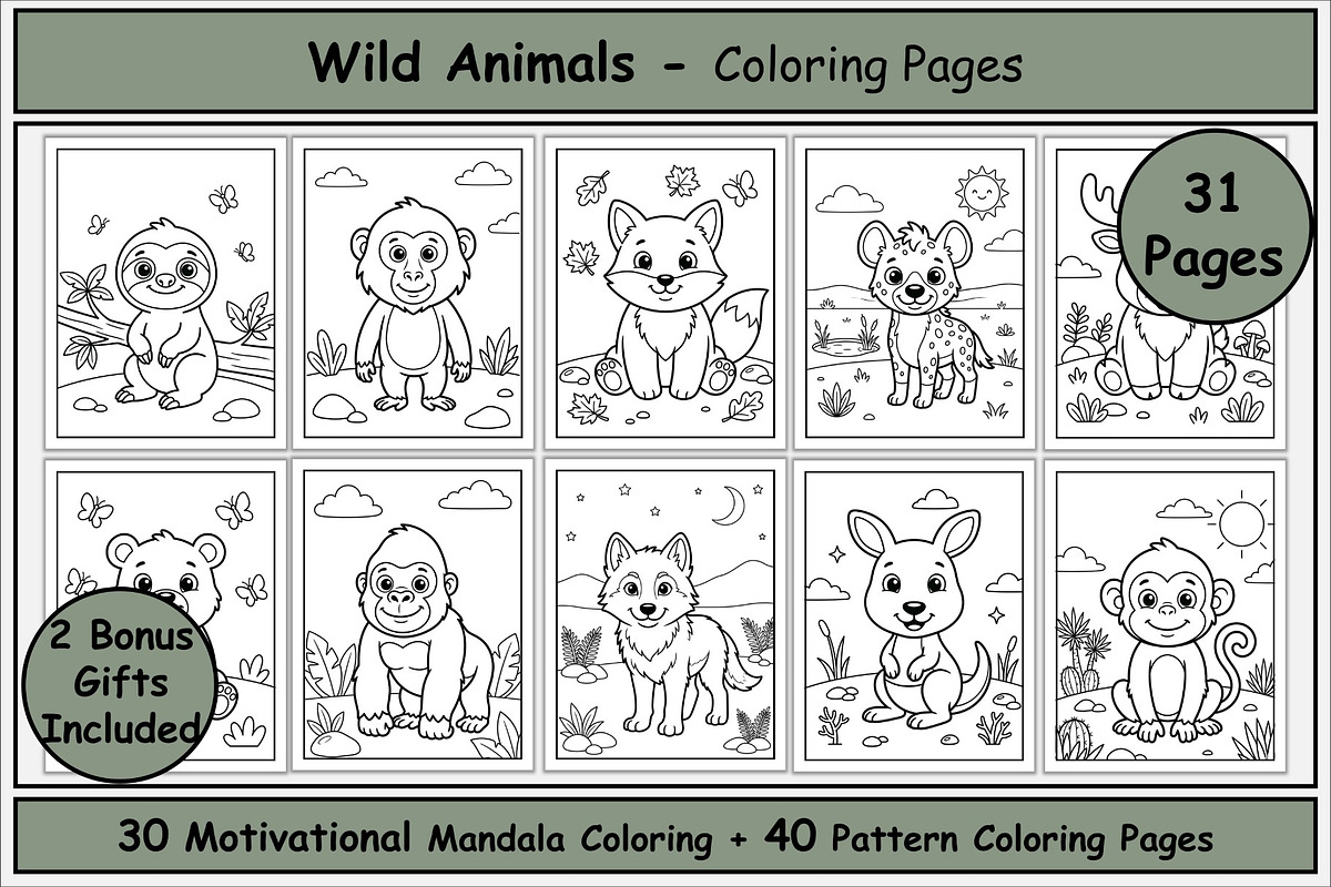 Wild Animals Coloring Pages for Kids, an Animal Illustration by Lamia Emad (Photo 1 of 5)