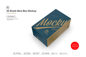 20 Snack Bars Box Mockup