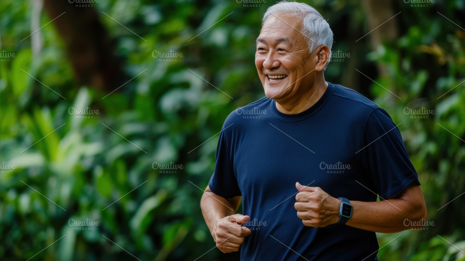 Senior man jogging in a green park, a Photo by Beautiful things