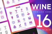 Wine | 16 Thin Line Icons Set, an Outline Icon by Alex Blogoodf (Thumbnail 1 of 9)