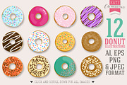 Donut Delight clip art illustrations, a Food Illustration by Katy Clemmans (Thumbnail 5 of 5)