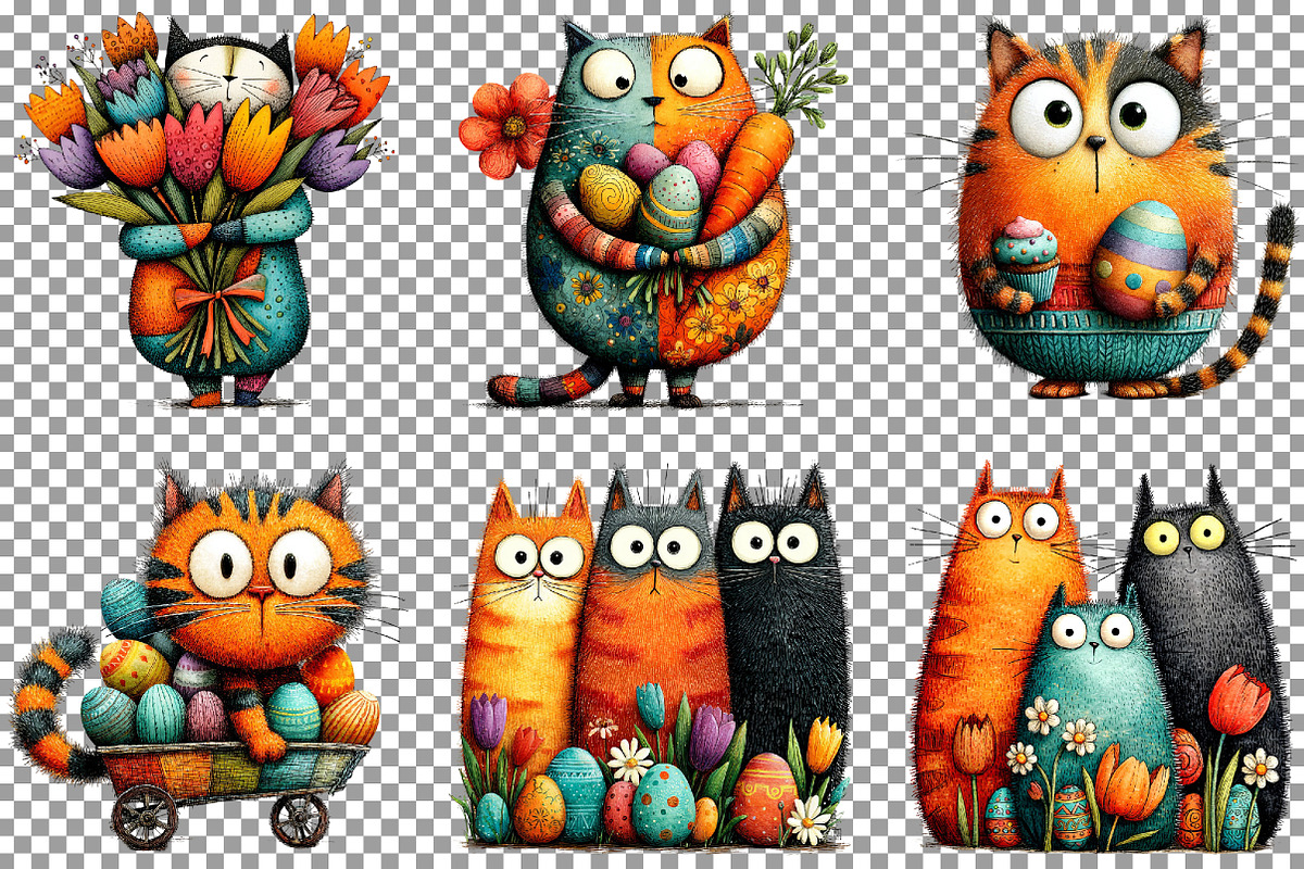 Whimsical Spring Cat Clipart Bundle, an Illustration by Sublimation Artist (Photo 3 of 7)