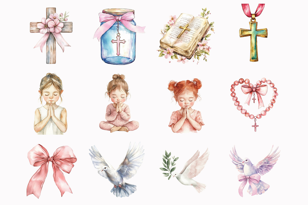 Pink Christening Clipart, an Illustration by Design Market (Photo 4 of 5)