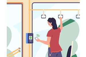 Bus payment. Woman pay, a Transportation Illustration by Stock-Smart-Start