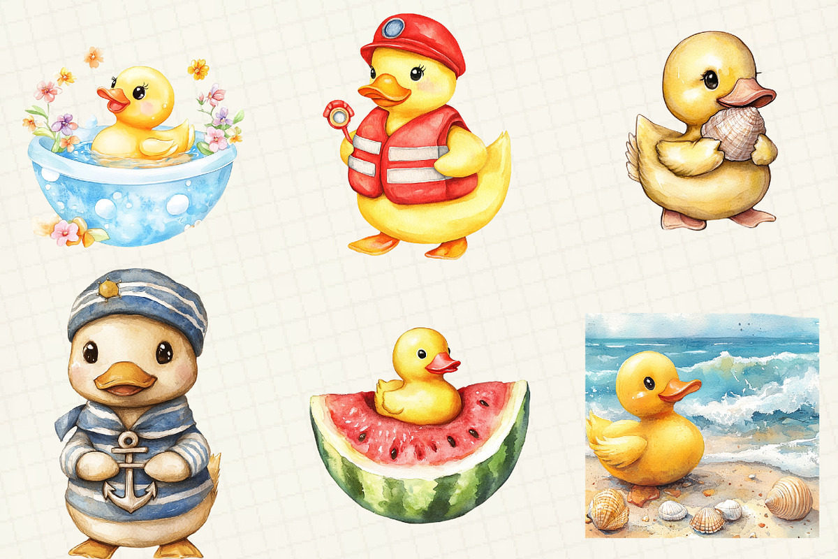 Watercolor Summer Duck Clipart, an Illustration by OK Design (Photo 4 of 5)