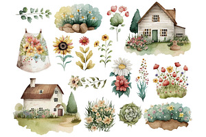 Watercolor Flower Garden Clipart