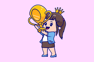 Cute Woman with Crown Holding Trophy, a Person Illustration by Catalyst Labs