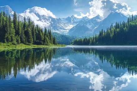 Tranquil Alpine Lake Reflecting Maje, a Photo by Tanuart