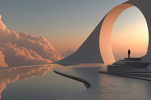 Surreal Sunset Architecture Man Silh, a Photo by Pixeness Studio