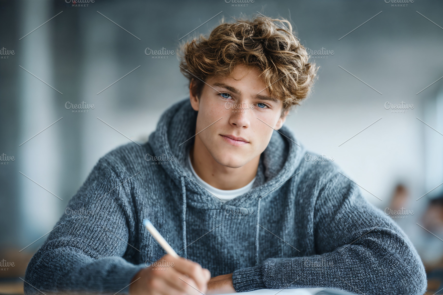 Focused student studies and writes in classroom setting, a School & Education Photo by OSORIOartist