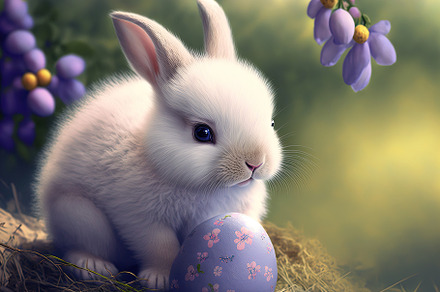 Cute easter bunny with an easter egg. Generative AI