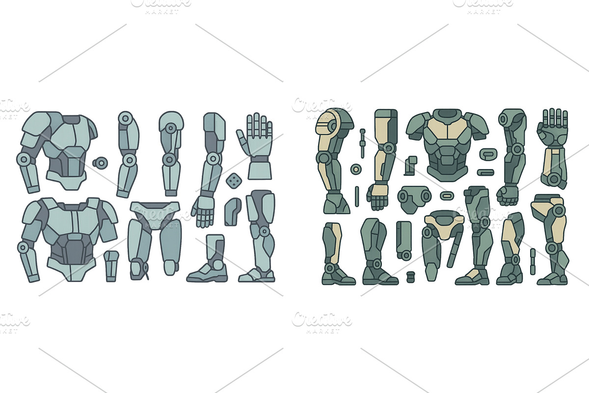 Robotic parts collection displayed, an Illustration by ZinetroN