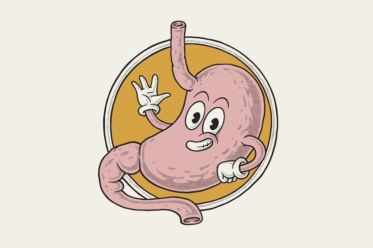 Retro happy human stomatch, a Healthcare Illustration by Judsart